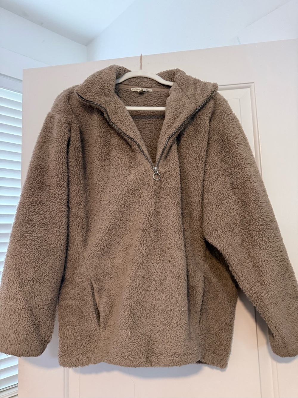 Express Taupe Teddy Sherpa Half-Zip Jacket - Women